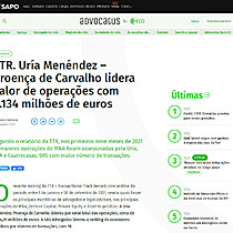 TTR. Ura Menndez  Proena de Carvalho lidera valor de operaes com 3.134 milhes de euros